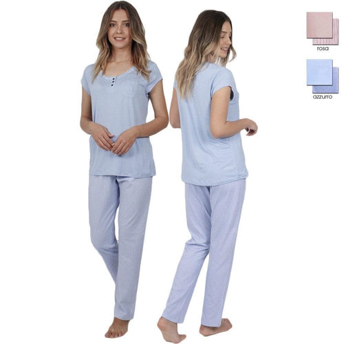 Admas Pigiama da Donna Pantalone Lungo e Maglia a Maniche Corte 54160 S27 - Passarelli Biancheria