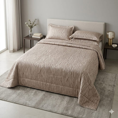 Trapuntino Matrimoniale Oxford David Jacquard Nocciola 270x270 cm