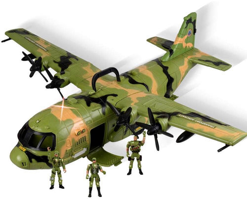 Aereo Militare Giocattolo Bambini Gigante con Luci Suoni e Soldatini 60x55cm