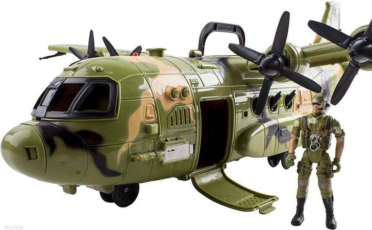 Aereo Militare Giocattolo Bambini Gigante con Luci Suoni e Soldatini 60x55cm