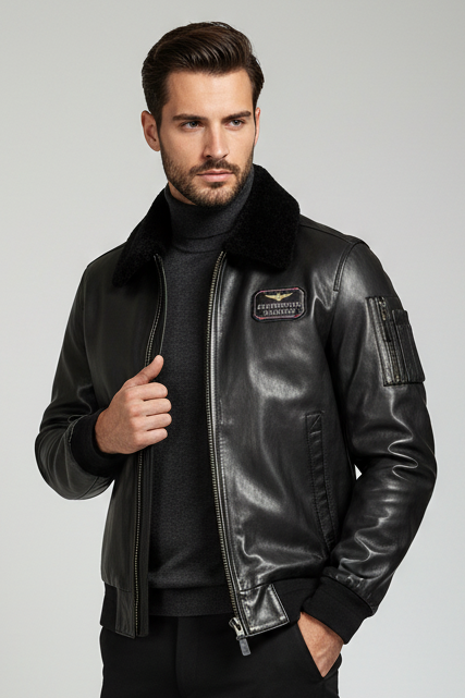 Giubbotto in pelle uomo Aeronautica Militare - pelle nero