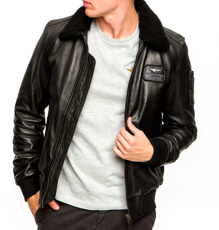 Giubbotto in pelle uomo  - Aeronautica Militare - pelle nero