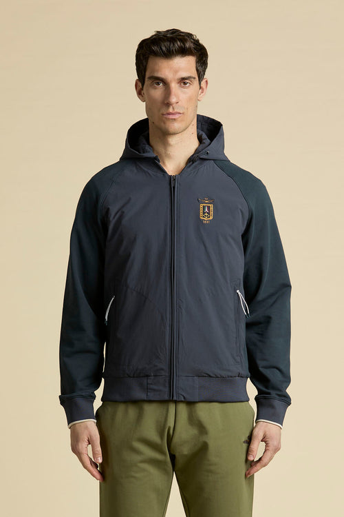 Giubbino Uomo Aeronautica Militare blu navy con cappuccio removibile full zip