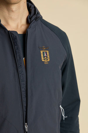 Giubbino Uomo Aeronautica Militare blu navy con cappuccio removibile full zip