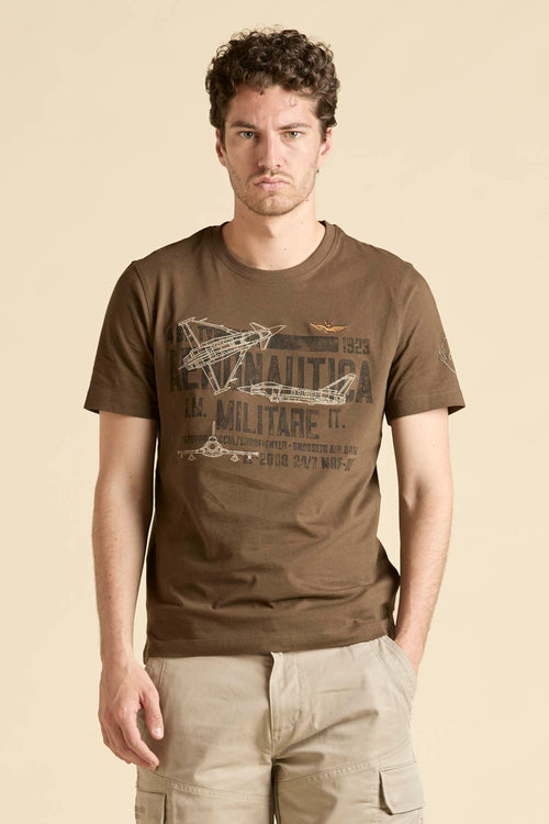 T-shirt Uomo Aeronautica Militare marrone stampa 4° Stormo cotone