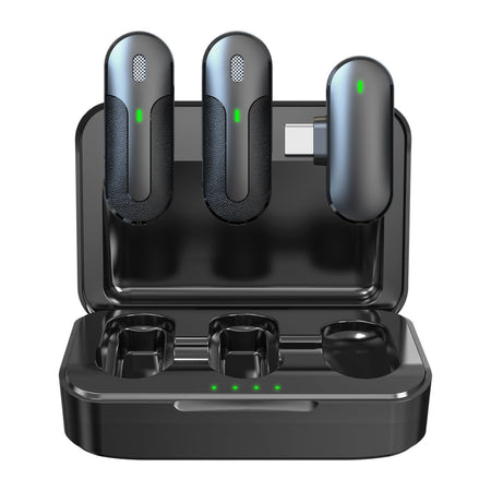 Set 2 Mini Microfoni Lavalier Wireless con Ricevitore USB-C e Custodia di Ricarica, TX301