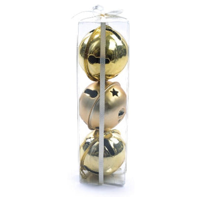 Campanellini natalizi in metallo color oro decorazioni di natale set da 3