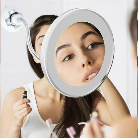Specchio trucco bagno tondo make up ventosa flessibile luce led ingrandimento 10x ingrandimento