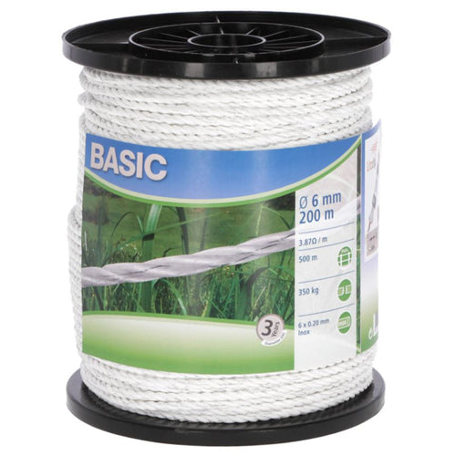 Corda recinto elettrico per cavalli e mucche, fune Bianca 6 x 0,20 mm 200 mt