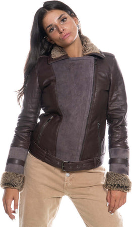 Alaska---Chiodo-Donna-Testa-di-Moro-in-vero-montone-Shearling-Beige-e-in-vera-pelle
