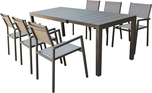 ALASKA---set-tavolo-in-alluminio-cm-148/214-x-85-x-75,5-h-con-6-sedute-Taupe-Milani-Home