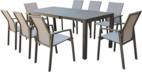 ALASKA---set-tavolo-in-alluminio-cm-148/214-x-85-x-75,5-h-con-8-sedute-Taupe-Milani-Home