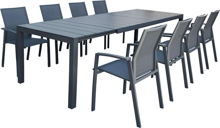 ALASKA---set-tavolo-in-alluminio-cm-214/280-x-100-x-75,5-h-con-8-sedute-Antracite-Milani-Home