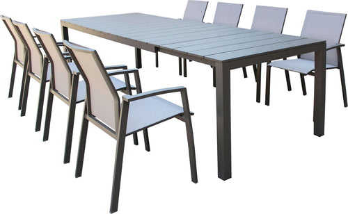 ALASKA---set-tavolo-in-alluminio-cm-214/280-x-100-x-75,5-h-con-8-sedute-Taupe-Milani-Home