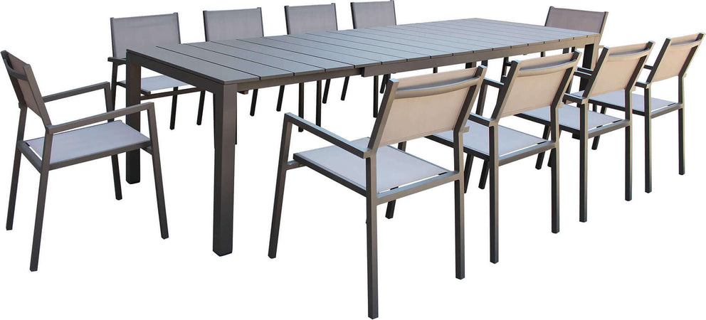 ALASKA---set-tavolo-in-alluminio-cm-214/280-x-85-x-75,5-h-con-10-sedute-Taupe-Milani-Home