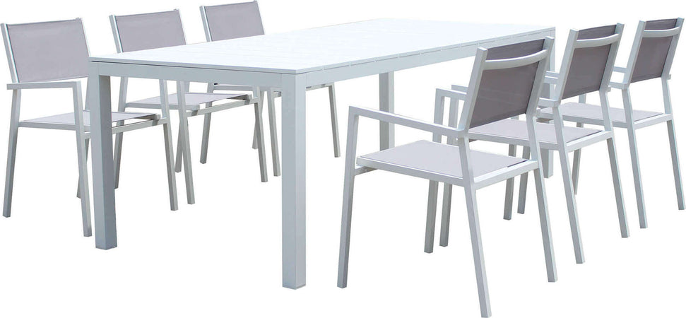 ALASKA---set-tavolo-in-alluminio-cm-214/280-x-85-x-75,5-h-con-6-sedute-Bianco-Milani-Home