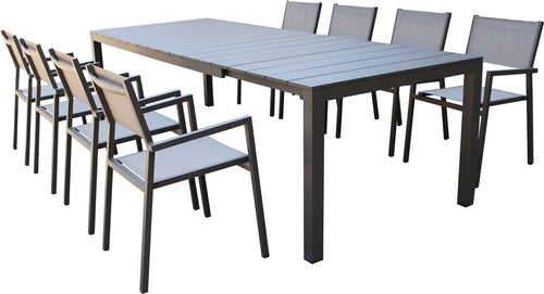 ALASKA---set-tavolo-in-alluminio-cm-214/280-x-85-x-75,5-h-con-8-sedute-Taupe-Milani-Home