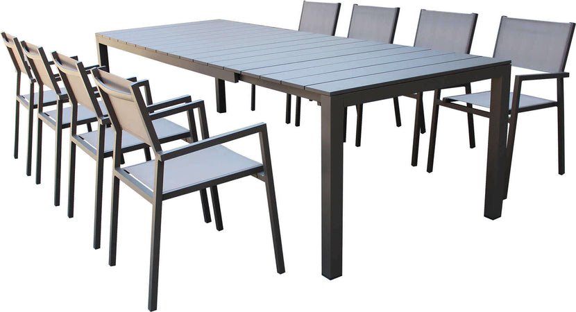 ALASKA---set-tavolo-in-alluminio-cm-214/280-x-85-x-75,5-h-con-8-sedute-Taupe-Milani-Home