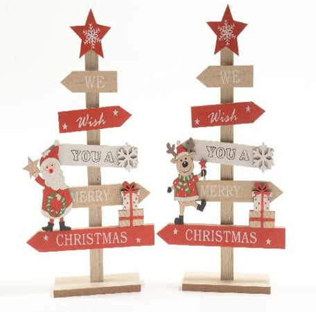 Cartello stradale a forma di albero da appoggio in legno per decorazioni natalizie