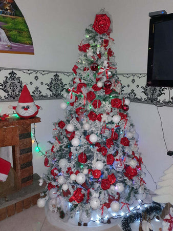 Albero-Di-Natale-210-Cm-Abete-Snow-Con-Effetto-Innevato-Bianco-Base-A-Croce