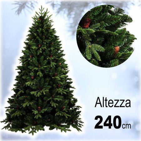 Albero-Di-Natale-Folto-Artificiale-240cm-Verde-Con-Pigne-1444-Rami-Base-A-Croce