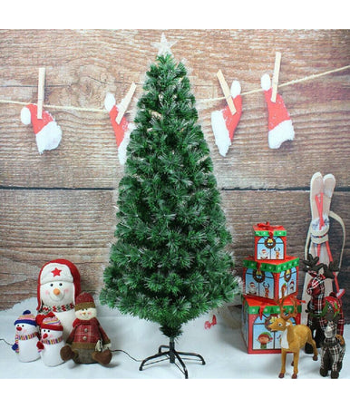 Albero Di Natale In Fibra Ottica 120cm Verde Multicolori Con Punta Stella A Led