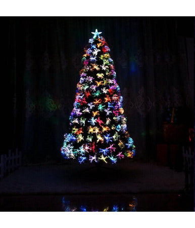 Albero Di Natale In Fibra Ottica 120cm Verde Multicolori Con Punta Stella A Led