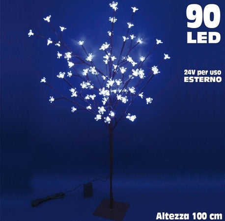 Albero-Di-Natale-Luminoso-Ciliegio-Per-Esterno-90-Led-Altezza-100-Bianco-Freddo