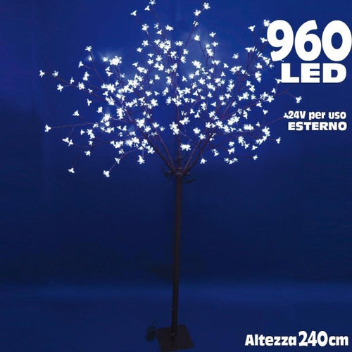 Albero Di Natale Luminoso Ciliegio Per Esterno 960 Led H 240 Cm Bianco Freddo