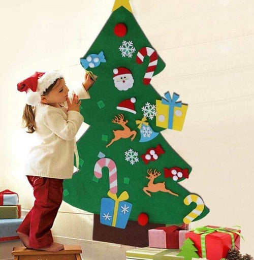 Albero-Di-Natale-Per-Bambini-In-Feltro-Da-Parete-Con-26-Addobbi-Natalizi-110cm