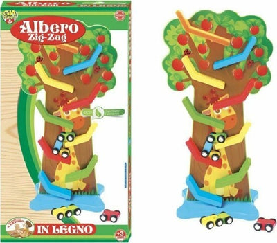 Albero-Zig-Zag-Con-Macchinine-In-Legno-Giocattolo-Gioco-Per-Bambini-+3-Anni