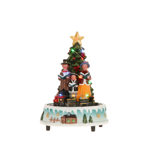 Scena Natalizia albero illuminato con led con famiglia decorazione per villaggio di Natale