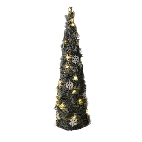 Cono pino innevato in ferro con luci Led per decorazioni natalizie