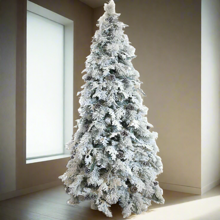 Albero di natale innevato con Pigne "Andover" in PP Effetto Aghi di Pino + PE Effetto Real Touch +Flock