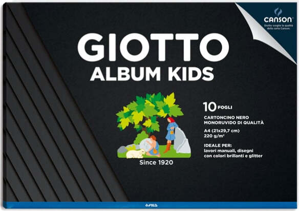 Album Kids cartoncino cartoncino nero 5+ - A4 - 220gr - 10 fogli - Giotto [multipack] 5 pezzi Casa e cucina/Hobby creativi/Disegno/Blocchi e libri da disegno Eurocartuccia - Pavullo, Commerciovirtuoso.it