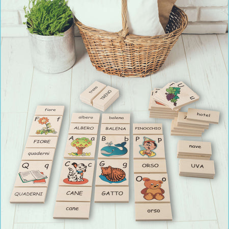 Alfabeto Figurato (63 Tessere) in Legno Gioco per Bambini Dida