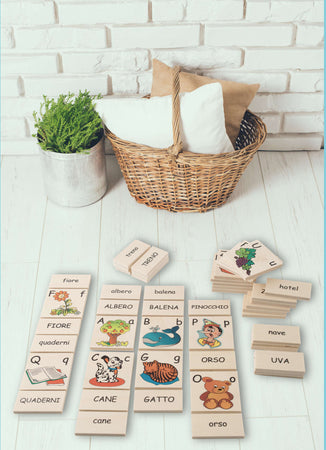 Alfabeto Figurato (63 Tessere) in Legno Gioco per Bambini Dida