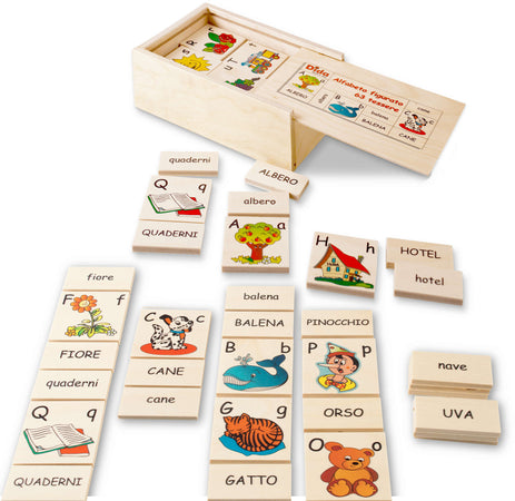 Alfabeto Figurato (63 Tessere) in Legno Gioco per Bambini Dida
