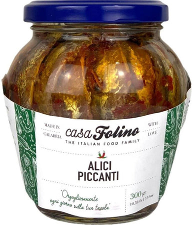 Alici Intere Piccanti in Olio in Vasetto 300 Gr Casafolino Tradizione Calabrese Con Peperoncino E Olio Extravergine D'oliva