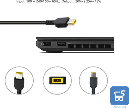 Alimentatore 45 W 20 V 2.25 A con Cavo di Alimentazione Schuko Compatibile Lenovo Thinkpad