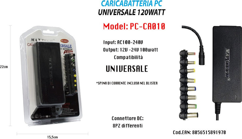 Alimentatore Caricabatteria Pc Universale Per Notebook 120watt Maxtech Pc-ca010 Informatica e Videogiochi > Accessori PC > Alimentatori Notebook Trade Shop italia - Napoli, Commerciovirtuoso.it
