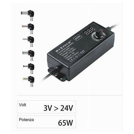 Alimentatore Caricatore Regolabile 65 W 3a Da 3v A 24v Con 6 Connettori Ca-s050