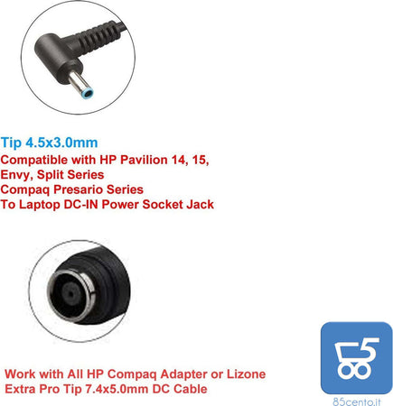 Alimentatore Originale HP per Notebook Laptop Tiny 65W 19,5 V 3,33A con cavo di alimentazione Italiano + Adattatore da 7,4x5mm a 4,5x3mm - EX DEMO