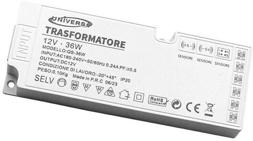 Alimentatore Slim Trasformatore Da 230v A 12v 36 W Per Striscia Led Sensori Luci Universo
