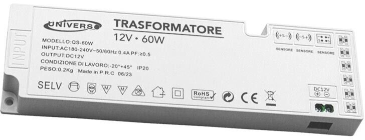 Alimentatore Slim Trasformatore Da 230v A 12v 60 W Per Striscia Led Sensori Luci Universo