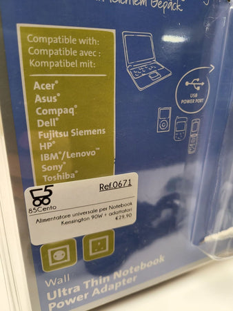 Alimentatore Universale per Notebook Kensington Professionale con uscita Usb 16/19/5V 4.69/4.74/0.5A 90W per Notebook Acer Asus Compaq Dell Fujitsu Hp IBM Lenovo Sony Toshiba