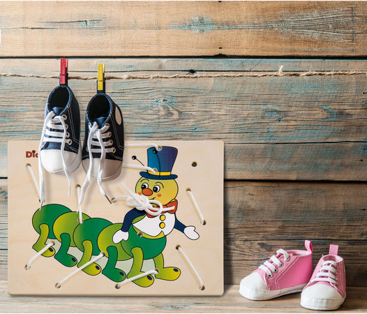 Allacciatura Bruco Gioco in Legno per Bambini Metodo Montessori Dida