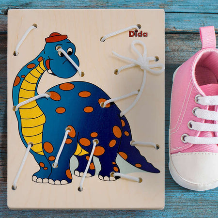 Allacciatura Dinosauro Gioco in Legno per Bambini Metodo Montessori Dida