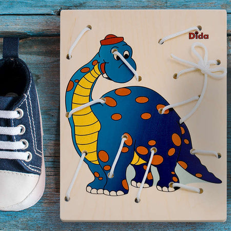 Allacciatura Dinosauro Gioco in Legno per Bambini Metodo Montessori Dida