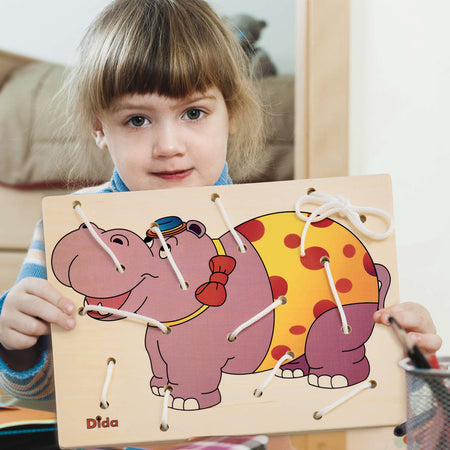 Allacciatura Ippopotamo Gioco in Legno per Bambini Metodo Montessori Dida